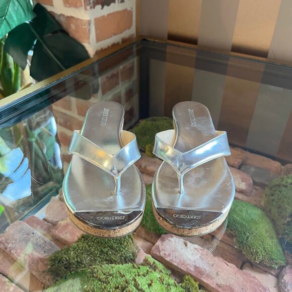 JIMMY CHOO Silver Platform Flip Flops 35 - Picture 2 of 6